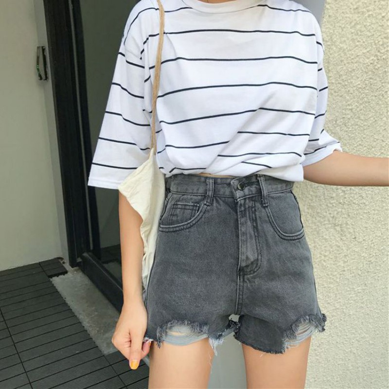 Quần Short Denim nữ ống rộng lưng cao