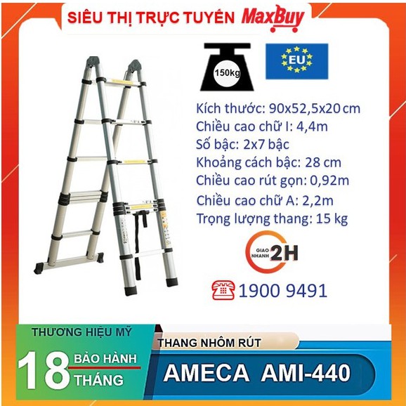 Thang Nhôm Rút Xếp Đôi Đa Năng 7 Bậc Ameca AMI-440 thương hiệu Mỹ, bảo hành chính hãng 18 tháng