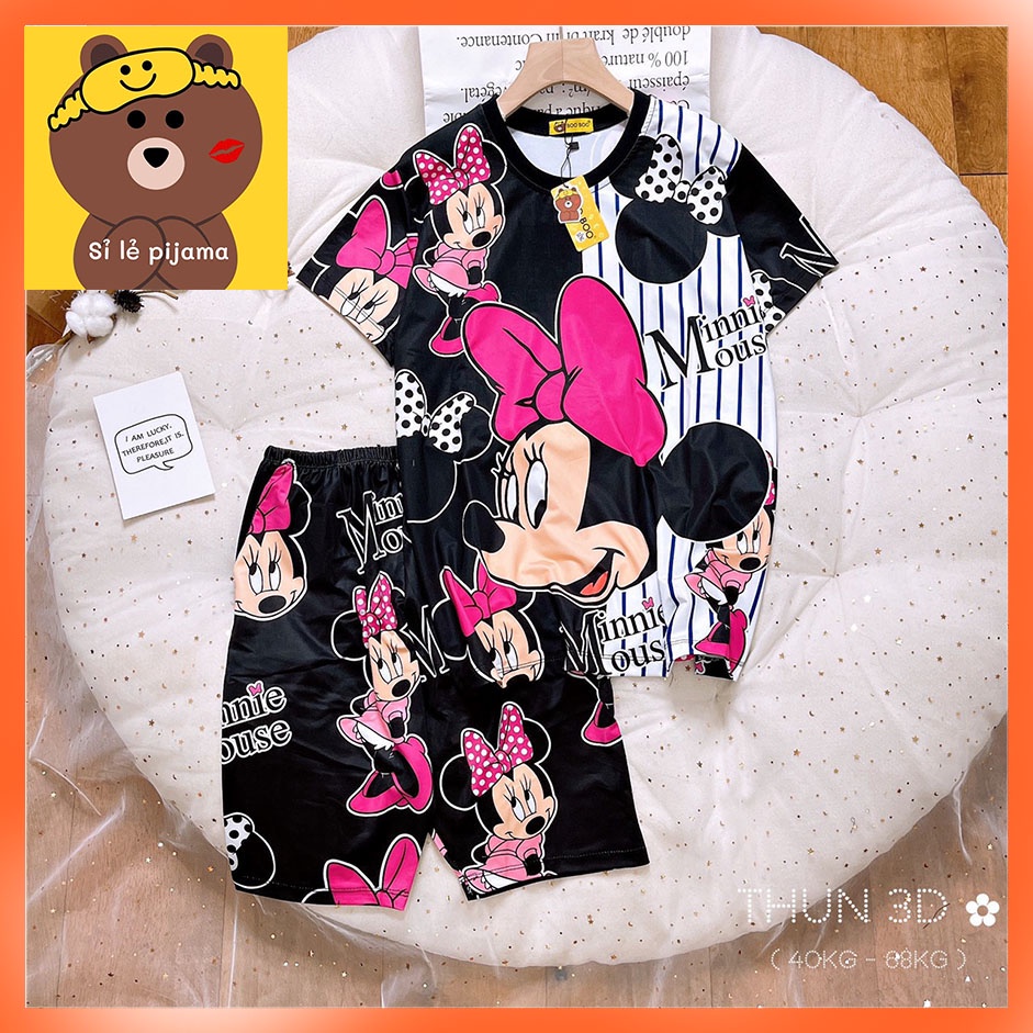 Đồ Bộ Pijama Thun Lạnh 3D Cao Cấp Tay Ngắn Quần Lửng Họa Tiết Hoạt Hình Dễ Thương