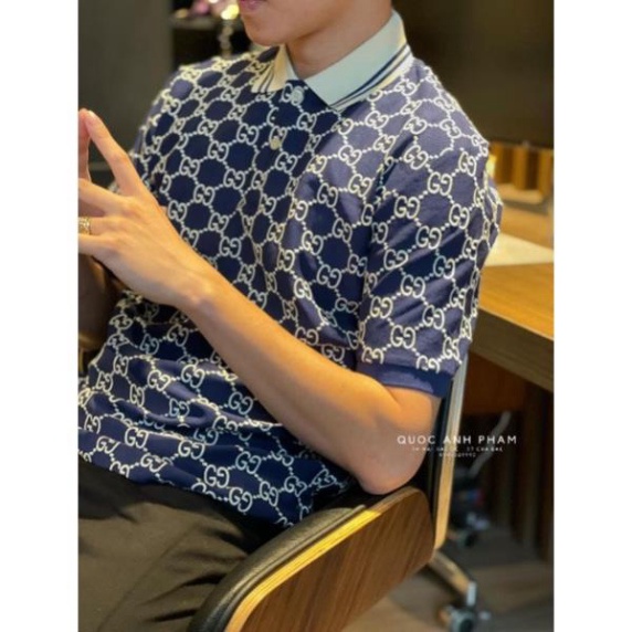 [FREE SHIP] Áo Polo Nam Gucci Xanh Navi Cổ Kem Hàng Cao Cấp