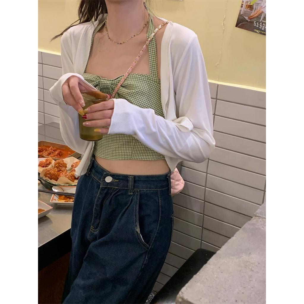 Áo Hai Dây Sọc Ca Rô / Áo Khoác Cardigan Chống Nắng Thời Trang Sành Điệu 63700