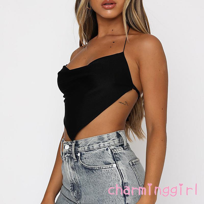 Áo Croptop Hai Dây Màu Trơn Hở Lưng Thời Trang Cho Nữ