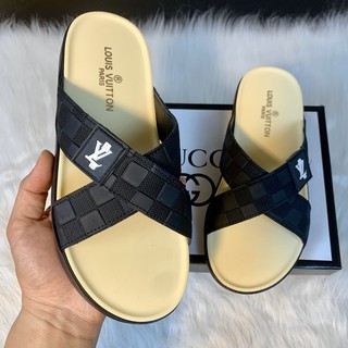 Dép nam LV 💖𝐅𝐑𝐄𝐄𝐒𝐇𝐈𝐏💖dép 2 quai ngang, dép nam đế cao su Full size Nam mã DG20