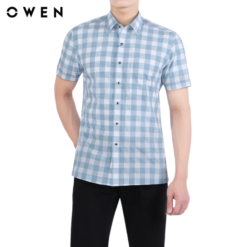 Áo sơ mi ngắn tay Nam Owen Bạc hà Body Fit caro - BA220402NT