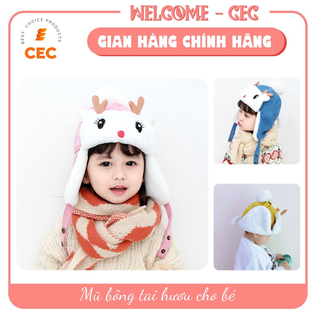 Mũ dạ bông chùm tai hình Hươu dễ thương cho bé gái, bé trai từ 2-6 tuổi - Thời trang trẻ em mùa đông - Shop CEC