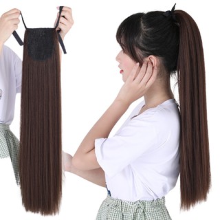 Tóc Giả Đẹp Buộc Kiểu Dáng Thẳng Dài 50cm Màu Đen-Nâu Đen-Socola-Nâu Vàng