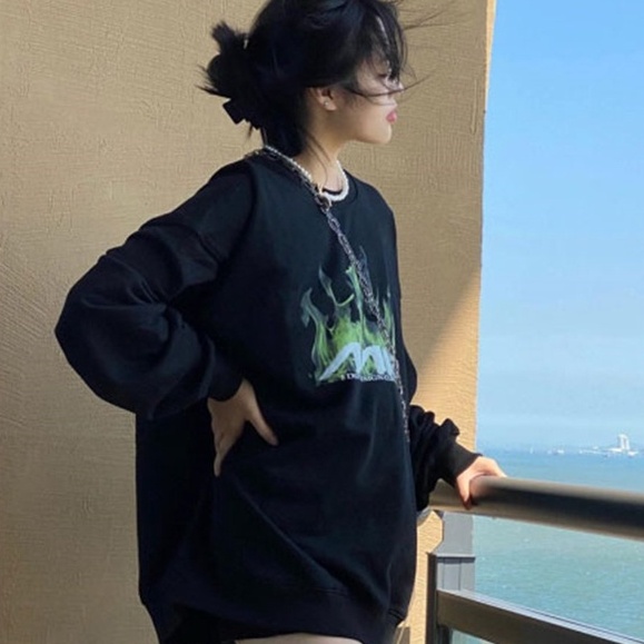 Áo thun ZHELIHANGFEI tay dài dáng rộng kiểu Mỹ cá tính