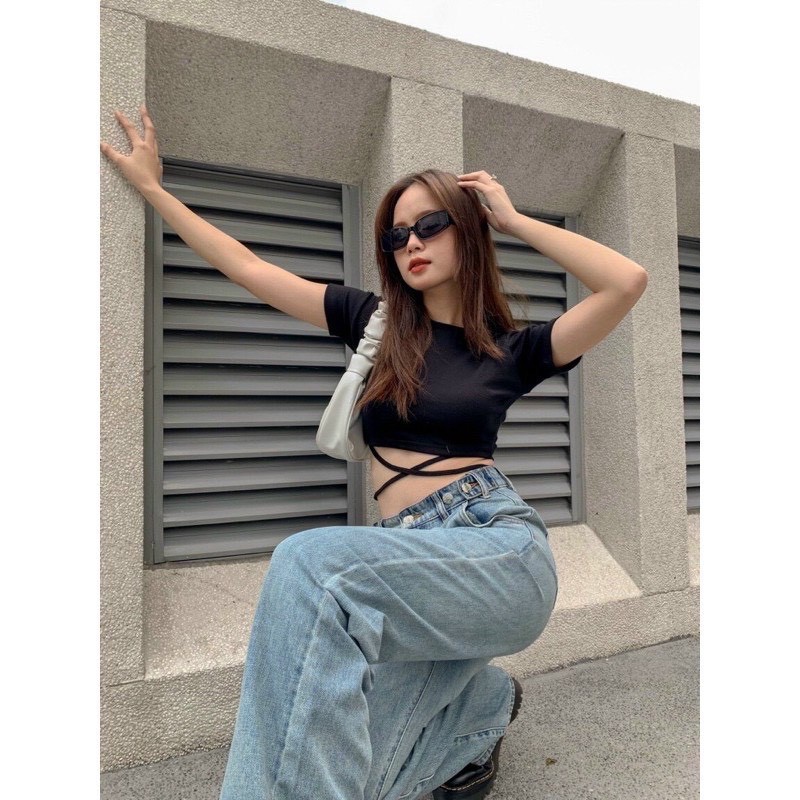 Áo Croptop Tay Ngắn Dây Đan Eo Cá Tính Co Dãn 4 Chiều CR01