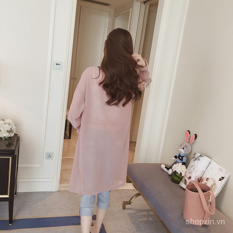 Áo Khoác Cardigan Vải Chiffon Thêu Hoa Tay Loe Dài Kiểu Hàn Quốc Cho Nữ