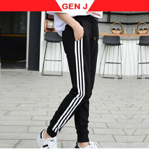 Quần jogger nữ Ống bó chun phối kẻ 3 sọc dài phong cách trẻ trung năng động kiểu dáng thể thao GEN J