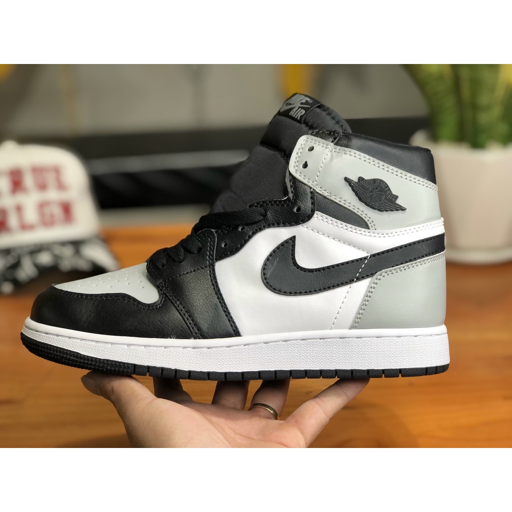 Giày Sneaker Jordan 1 High Xám Đen Cao Cấp Fullbox, GIày thể thao nam nữ jordan 1 cổ cao đen xám SC da nhăn, cực êm
