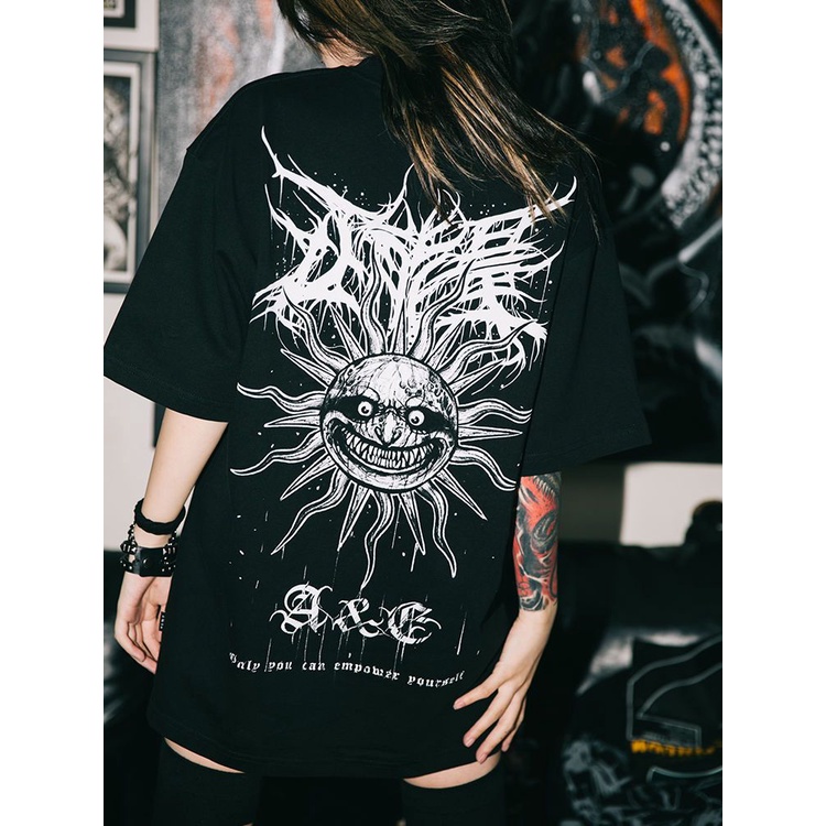 Áo Thun 100% Cotton Nguyên Chất Tay Ngắn In Hình Xăm Hình Arcs Arcs Phong Cách Gothic Rock Âu Mỹ