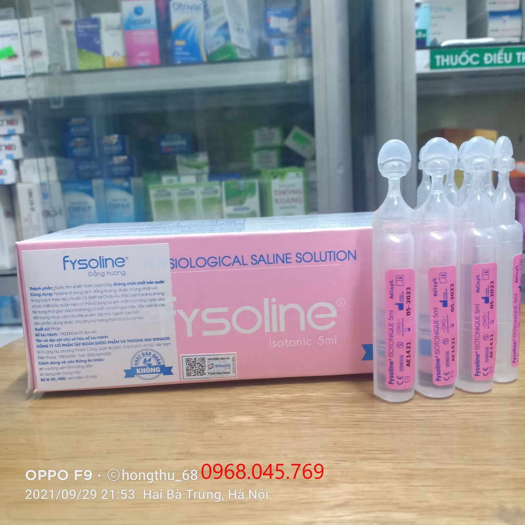 Nước muối sinh lý Fysoline Isotonique Pháp hộp 40 ống x 5ml (màu hồng)