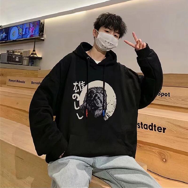 Áo hoodie dáng rộng in họa tiết hoạt hình phong cách Nhật Bản thời trang cho nam size M-5XL