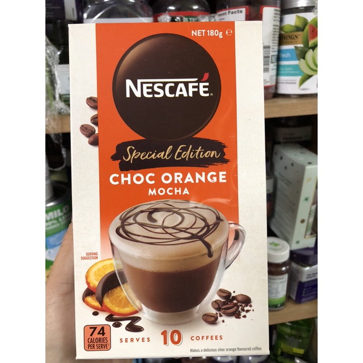 Cafe sữa sủi bọt Nescafe Special Edition Choc Orange Mocha của Úc (Hộp 10gói)