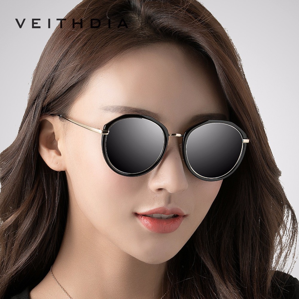 unisex phụ kiện Kính râm VEITHDIA V3050 chống tia cực tím gọng tròn phân cực cho nữ