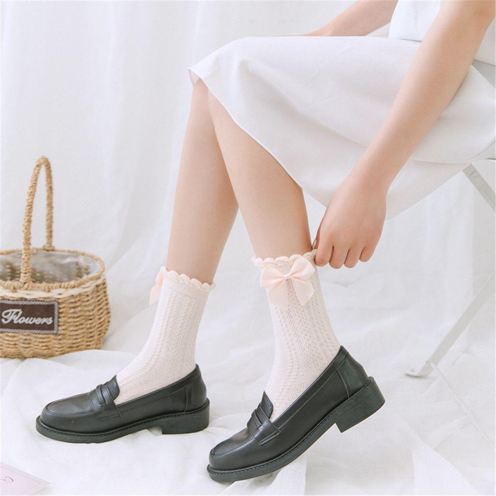 Vớ Vải Cotton Mềm Đính Nơ Lụa Kiểu Lolita Dễ Thương Cho Bé