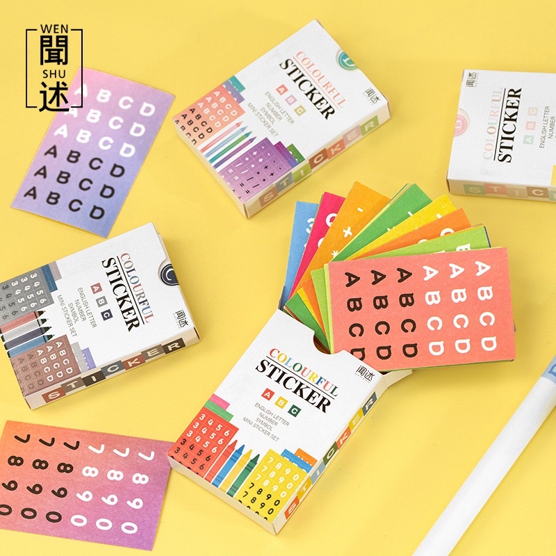 Set 48 tấm sticker chữ cái alphabet nhiều màu pastel, bảng chữ số dán take note