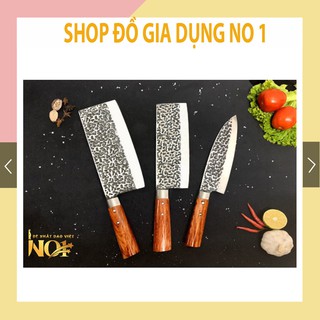 Dao Phúc Sen Bộ 3 dao nhà bếp gồm ( Chặt - Thái - Lọc), làm từ Thép Nhíp nguyên chất, gỗ Mun chốt 2 đinh (N02)