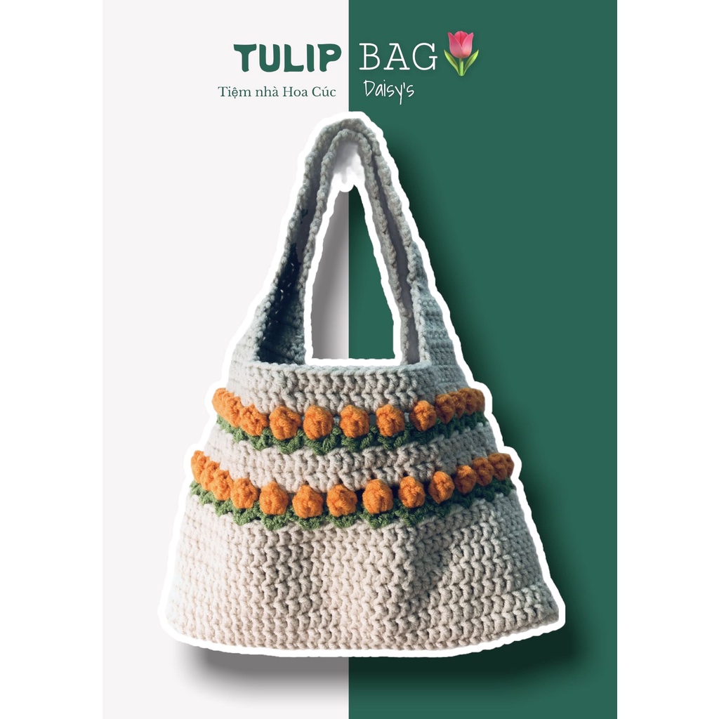 Túi len Họa tiết hoa Tulip Handmade
