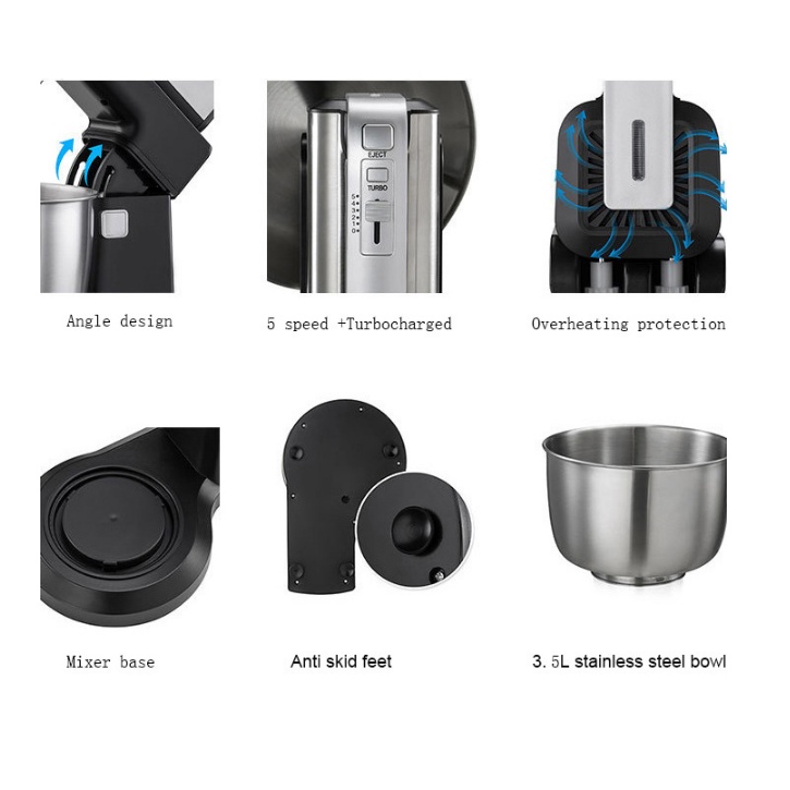 MÁY ĐÁNH TRỨNG,TRỘN BỘT KEM THỰC PHẨM SOKANY SK-6652 KIỂU DÁNG CHÂU ÂU, THÂN MÁY BẰNG THÉP KHÔNG GỈ SANG TRỌNG, CÔNG SUẤ