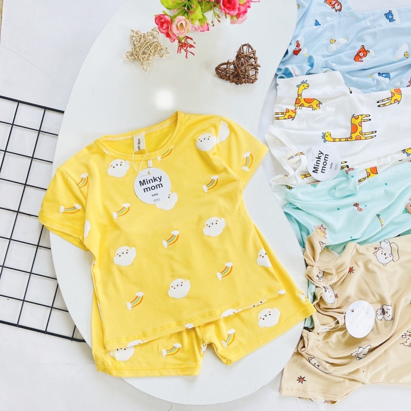 Đồ Bộ cộc tay bé trai bé gái, quần áo trẻ em MINKY MOM thun lạnh hàng túi zip sịn sò QN6