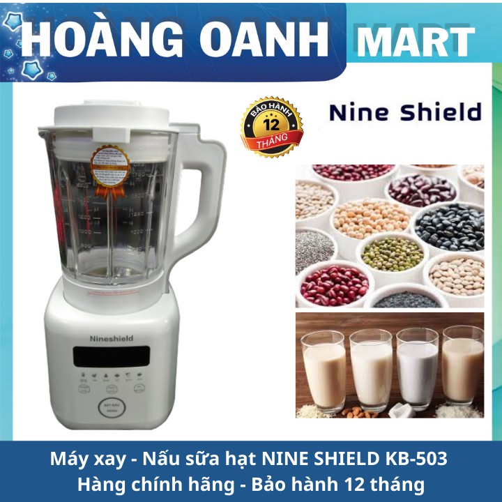 Máy làm sữa hạt đa năng NineShield KB-503 sữa đậu nành xay sinh tô nấu cháo 800W mạnh mẽ dễ vệ sinh màu trắng BH 12