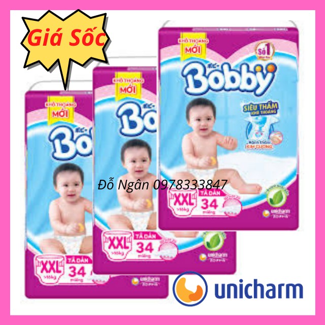 [SALE KHỦNG NHẤT SÀN]Tã Dán Bobby Siêu Thấm XXL34 Êm Mềm Thấm Hút Tối Đa Cho Bé Từ 14kg Đến 20kg