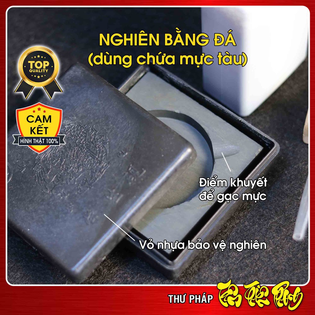 Bộ dụng cụ tập viết Thư pháp 05 món: 2 Bút thư pháp Hero, 2 Bút con cọp, 1 nghiên mực, 1 mực tàu, 1 gác bút