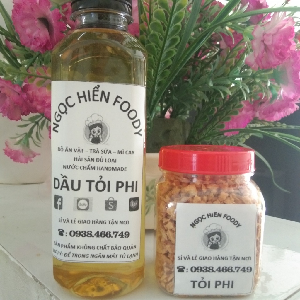 Combo dầu và tỏi phi thơm lừng nhà làm, đảm bảo sạch sẽ thơm ngon, 1 chai 300ml và 1 hủ tỏi 100g , NGỌC HIỂN FOODY