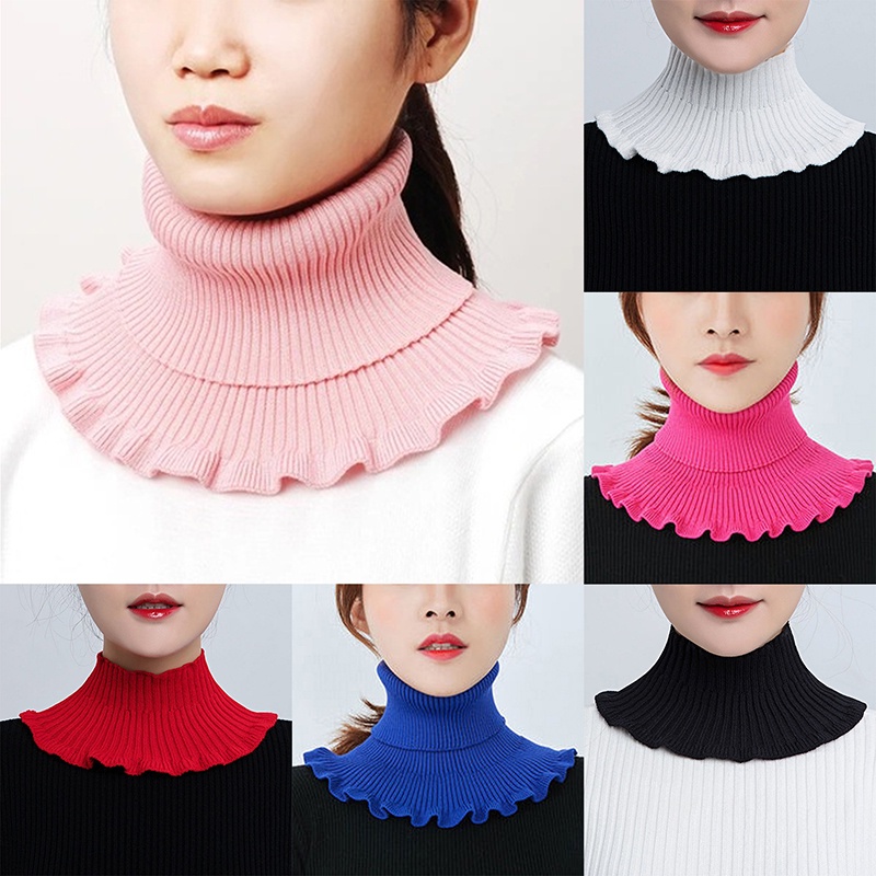 Cổ Áo Giả Khăn Choàng Dệt Kim Co Giãn Chống Gió Có Thể Tháo Rời Thời Trang Mùa Đông Ấm Áp Cho Nữ