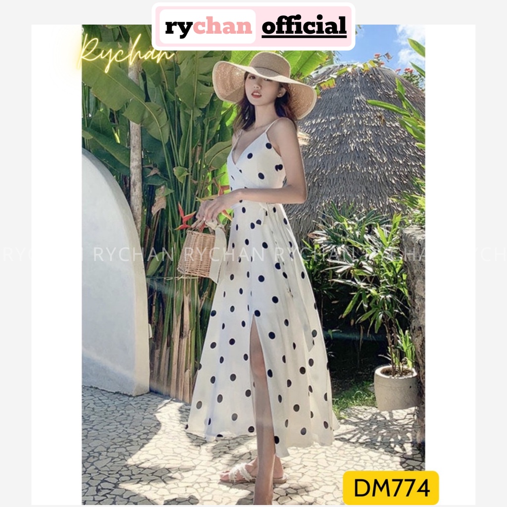 [ẢNH THẬT CUỐI] Đầm Maxi Hai Dây Bi Trắng Xẻ Tà - DM774