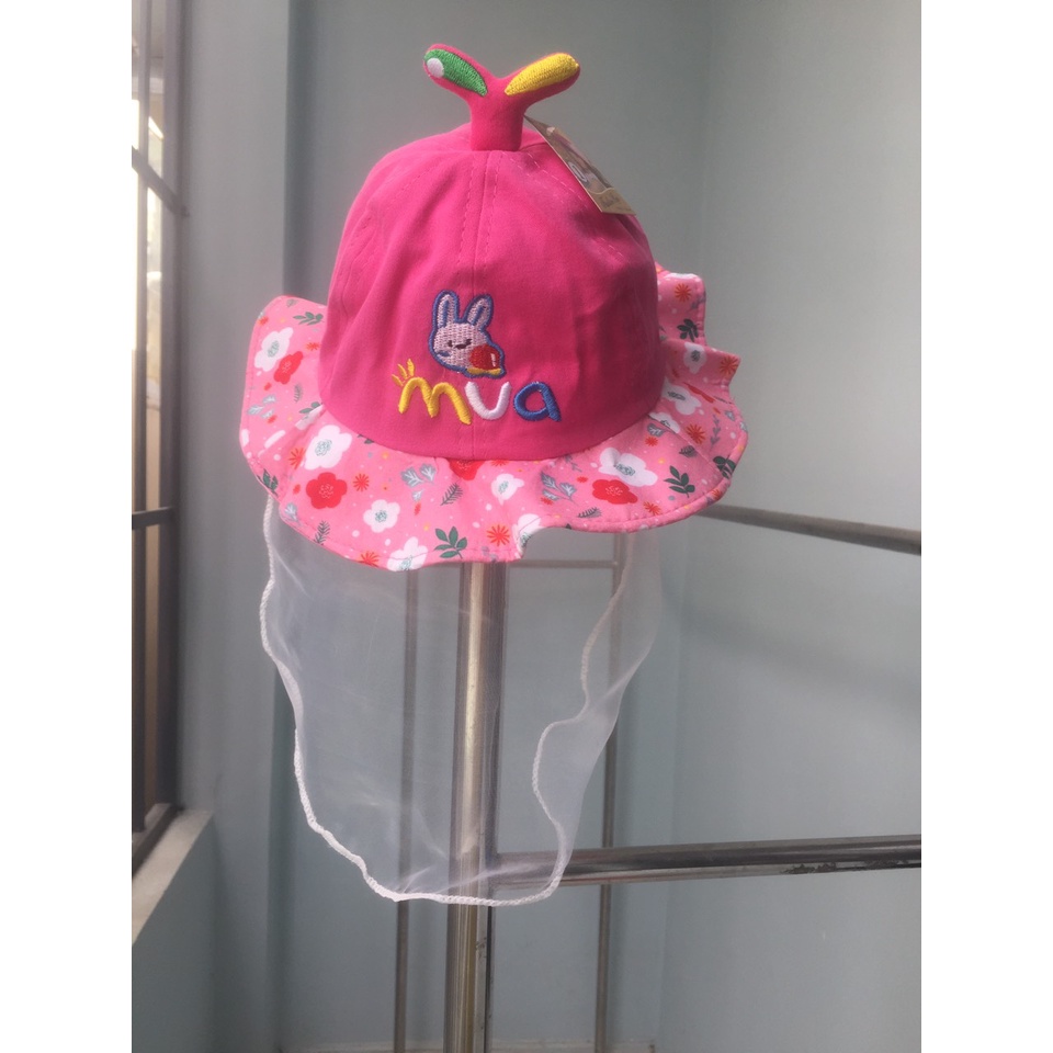 Nón thêu mua có khăn voan cho bé gái 4-12 tháng
