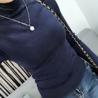 Áo cotton len cổ lọ