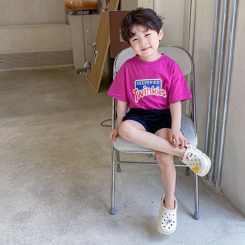 Áo Thun 100% Cotton Tay Ngắn In Chữ Phong Cách Hàn Quốc Dễ Phối Đồ Thời Trang Mùa Hè Cho Bé Trai