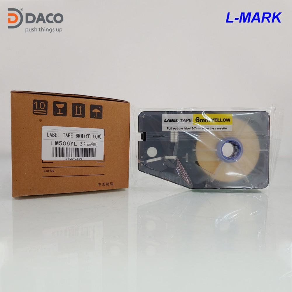 LM506YL Băng nhãn in cho máy in ống lồng đầu cốt LK-330, LK330 L-Mark 6mm x 20m màu Vàng
