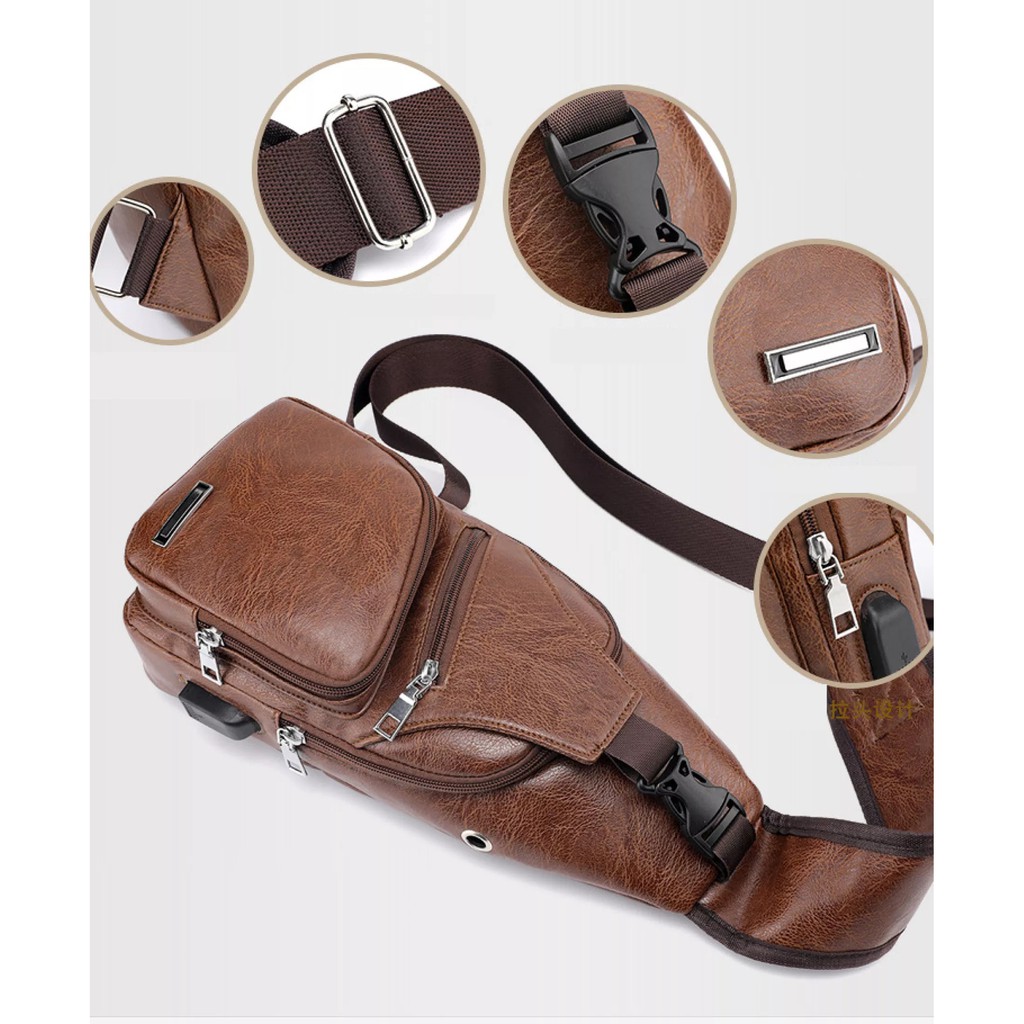 Túi đeo chéo nam da cao cấp có cổng sạc USB và lỗ tai nghe thời trang Hàn Quốc-TẶNG CÁP SẠC USB | BigBuy360 - bigbuy360.vn