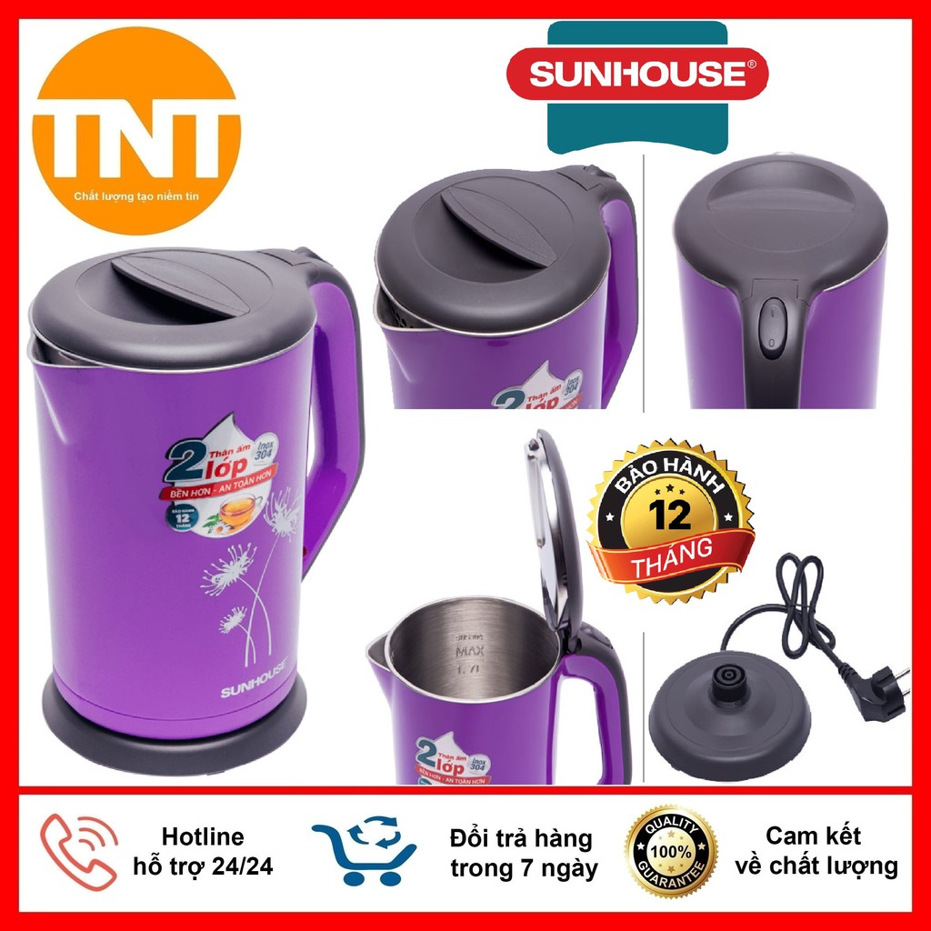 Ấm Siêu Tốc 2 Lớp Cách Nhiệt 1.7 Lít Sunhouse SHD1383, An Toàn Bền Bỉ