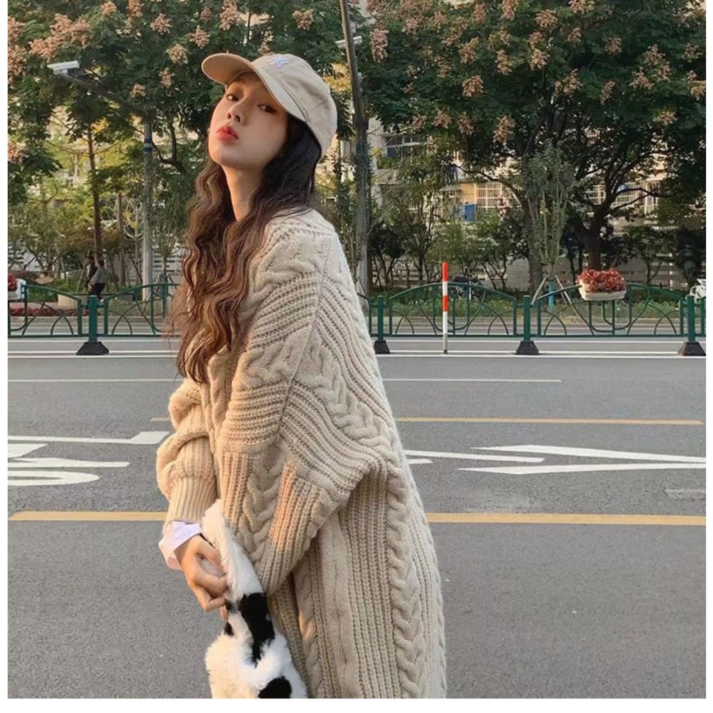 MS439 Áo khoác cardigan len vặn thừng dáng dài