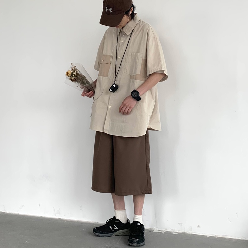 Áo Sơ Mi Tay Ngắn Màu Trơn Đơn Giản Thời Trang Phong Cách Harajuku Cho Nam  simple áo nam đẹp retro hàn quốc áo kiểu nam sọc áo sơ mi nam form rộng