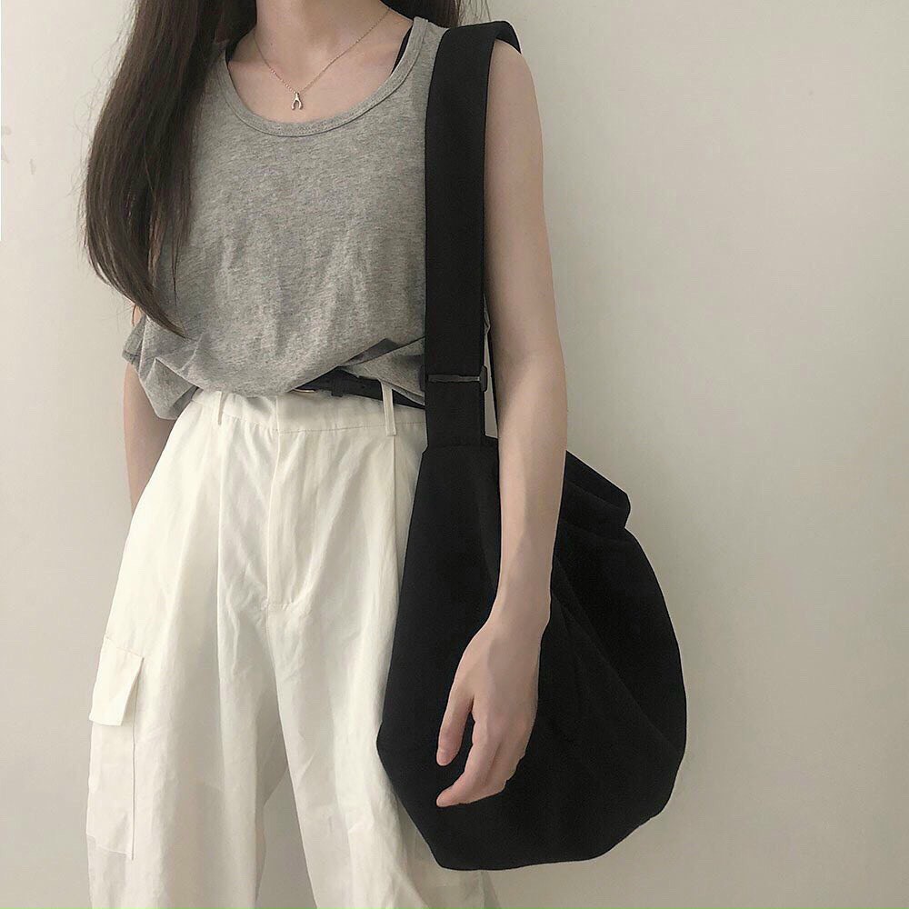 TÚI ĐEO CHÉO TRỐNG SIU TO CÓ KHÓA KÉO VẢI CANVAS PHONG CÁCH ULZZANG ĐỂ ĐƯỢC SÁCH ĐỒ