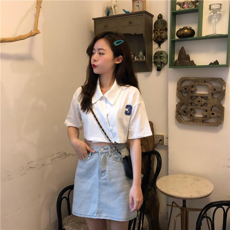 Áo Croptop Tay Ngắn Thiết Kế Dáng Rộng Che Khuyết Điểm