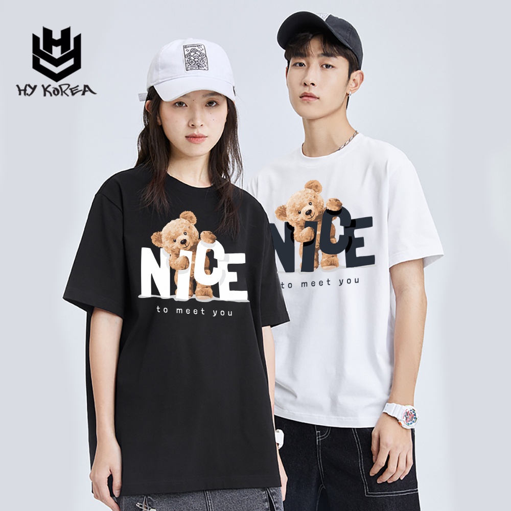 Áo Thun Đôi Nhóm Lớp HY Korea Form Rộng Cotton 100 In Hình Gấu Nice 551.