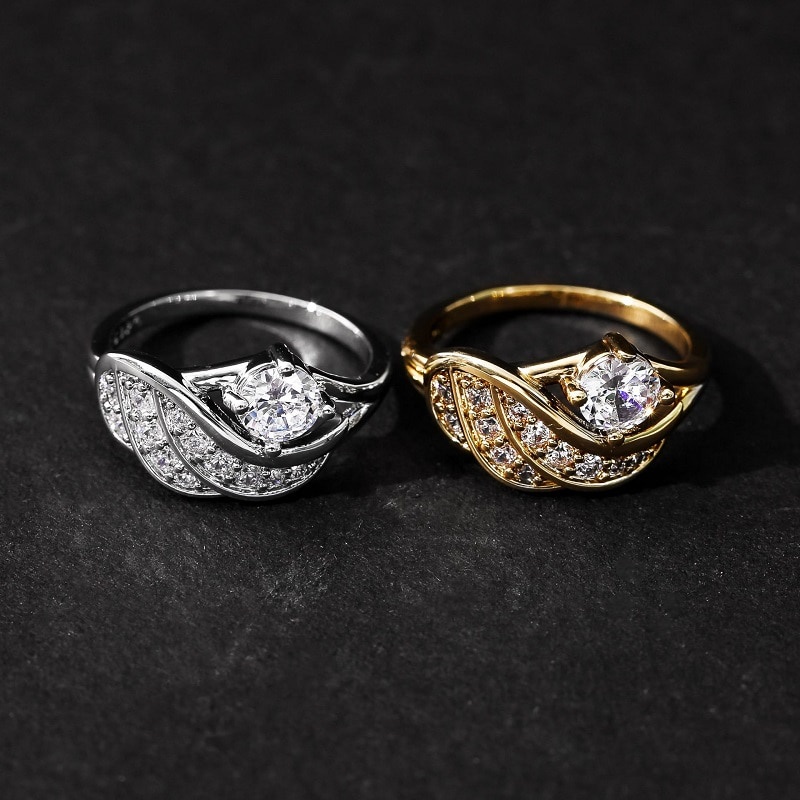 Nhẫn đính đá zircon hình cánh thiên thần sang trọng cho nữ