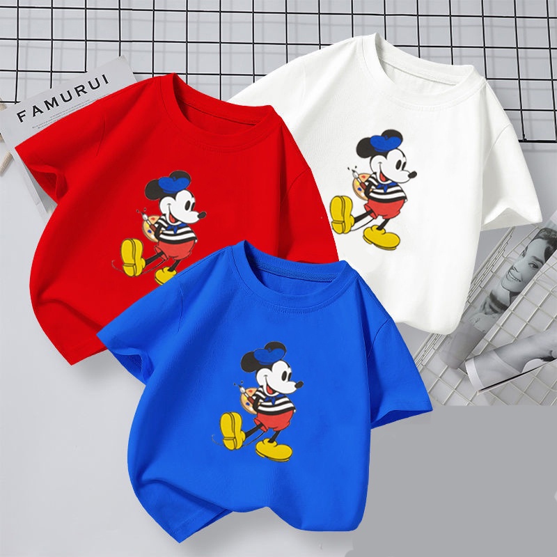 NRVP Áo thun mềm mại cổ tròn tay ngắn họa tiết hoạt hình thời trang dành cho trẻ em từ 3- 11 tuổi