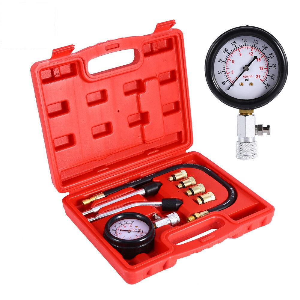 Đồng hồ đo áp suất buồng đốt động cơ xăng ô tô, xe máy, xe tải HW0130 với 8PCs - phạm vi đo 300 PSI