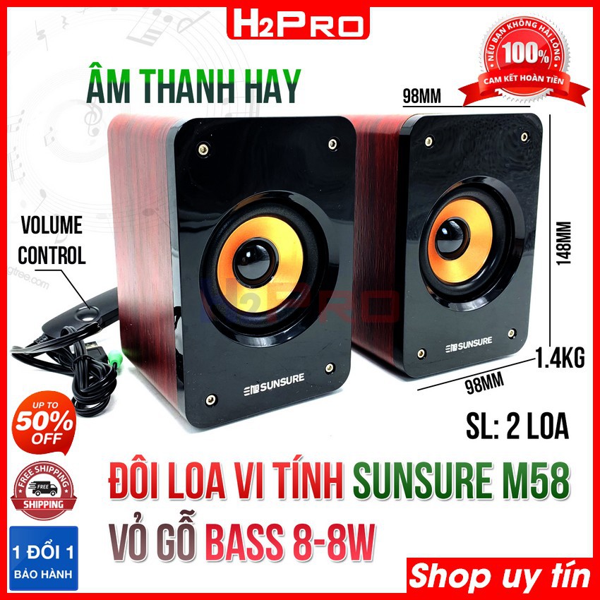 Loa Vi Tính Mini, Loa Máy Tính 2.0 Sunsure M58 Cao Cấp, Bass 8-8W Âm Thanh Sống Động, Bass Trầm Cực Hay - H2Pro Tech