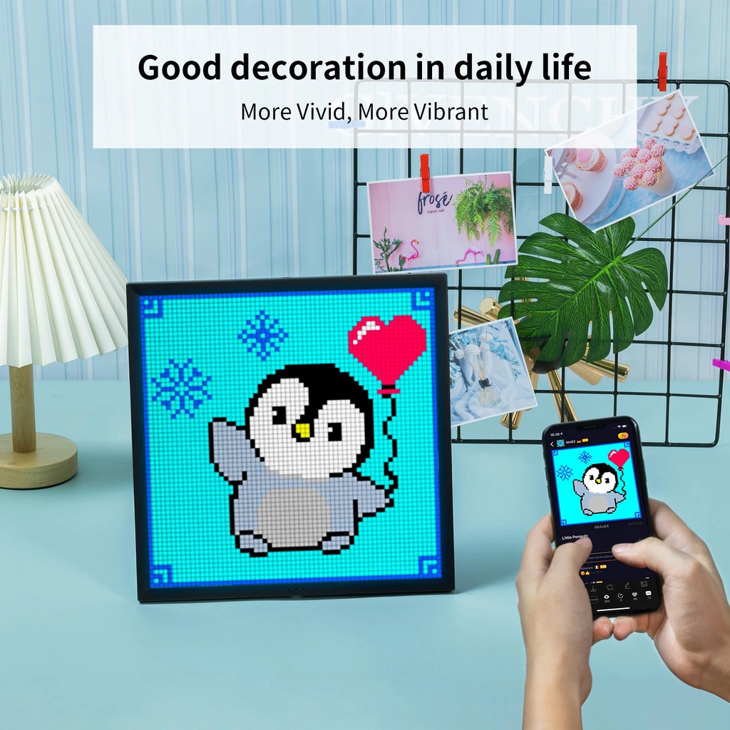 Màn hình LED Divoom Pixoo-64 64x64 pixel tích hợp App nhiều tính năng, có thể trang trí treo xe ô tô/ treo tường/ bàn