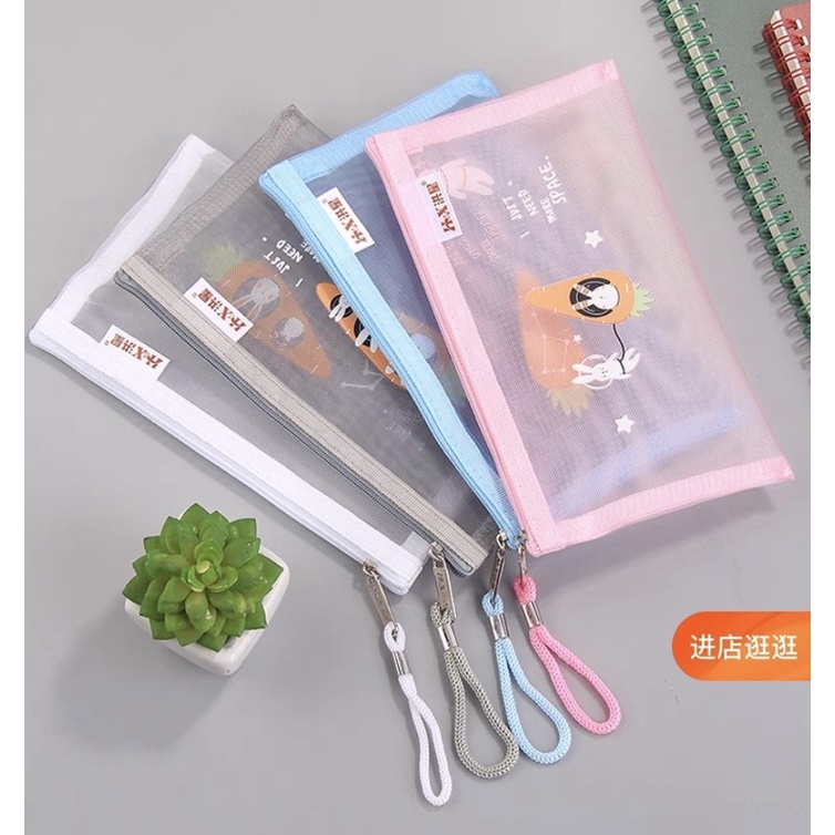 Túi lưới đựng bút thỏ xinh 3 màu tiện ích cỡ A6
