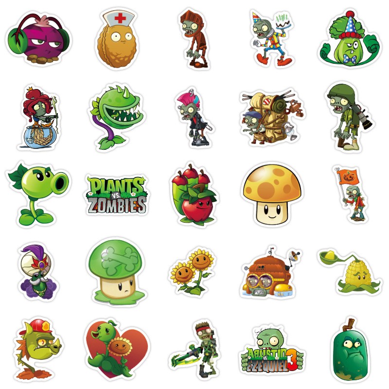 JOJO· Bộ Hình Dán Chống Thấm 🌻 Plants vs. Zombies, 50 tờ/bộ